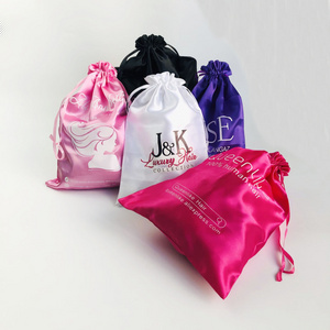 20pcs luxury wholesale Custom logo silk drawstring satin bags for wig packaging/oem Packaging bags