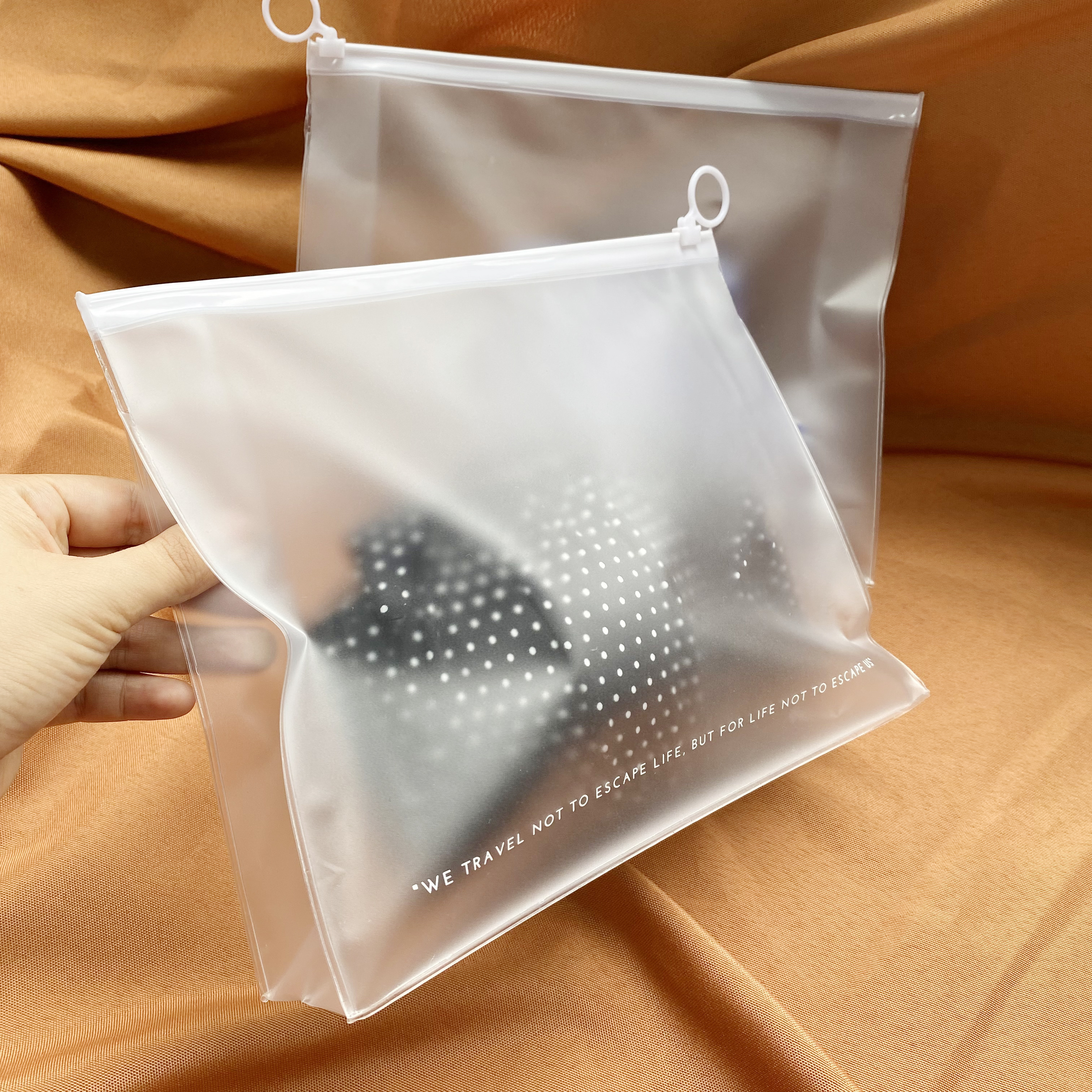 Custom Logo Plastic Bag PVC Transparent Zip Lock Round Pull  ring Zipper Packaging Bags for clothing