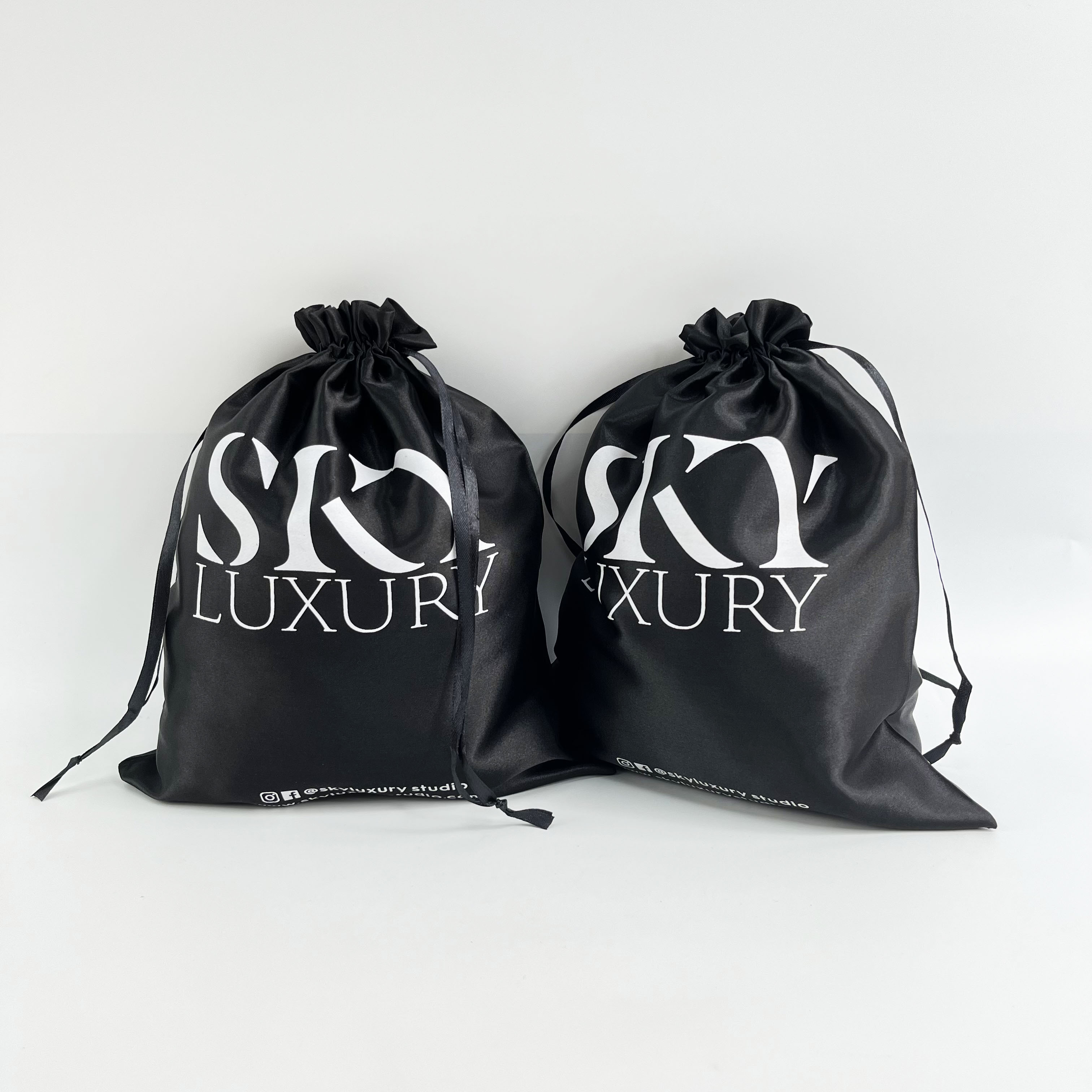 High quality soft fabric silk satin packaging bag custom logo drawstring satin bundle bags for wig hair extension