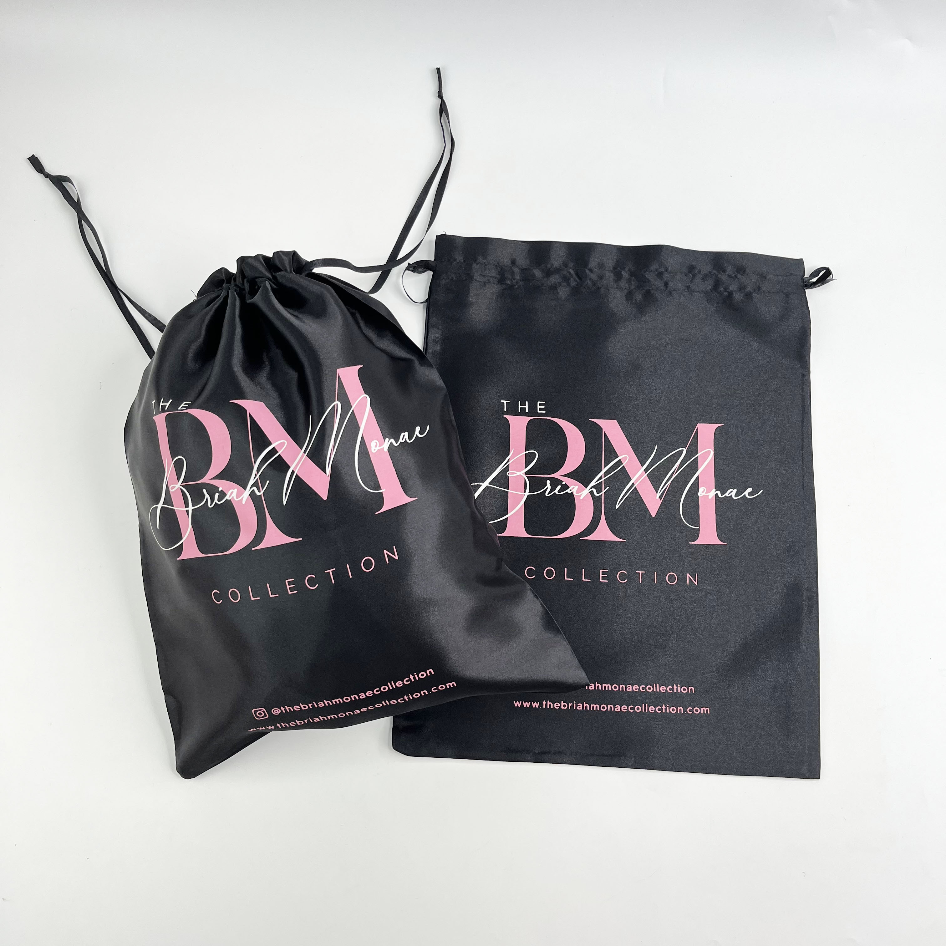 High quality soft fabric silk satin packaging bag custom logo drawstring satin bundle bags for wig hair extension