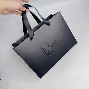 Wholesale custom printed black  luxury shopping gift paper bag with handle and bow ,luxury paper bags with your own logo