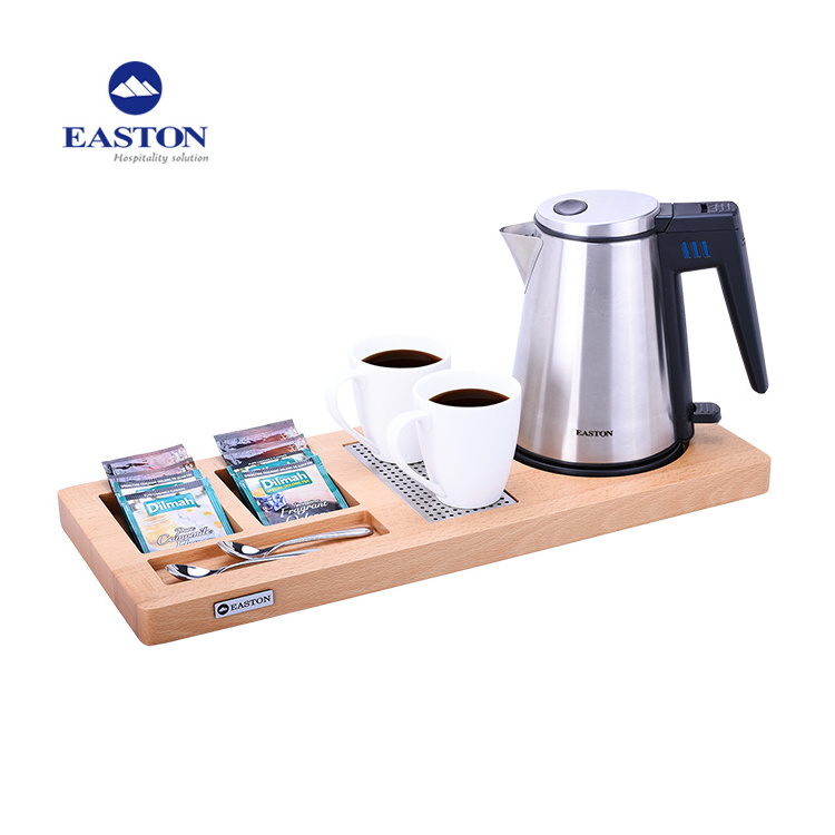 China Hotel supplies luxury mini hot water kettles tea travel parts 304 stainless steel electric kettle with welcome tray set