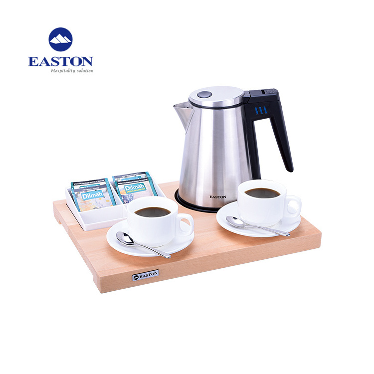 China Hotel supplies luxury mini hot water kettles tea travel parts 304 stainless steel electric kettle with welcome tray set