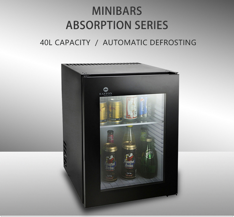 Modern home 40 litre capacity with glass transparent door and automatic defrosting Hotel Mini bar fridge for hotel room