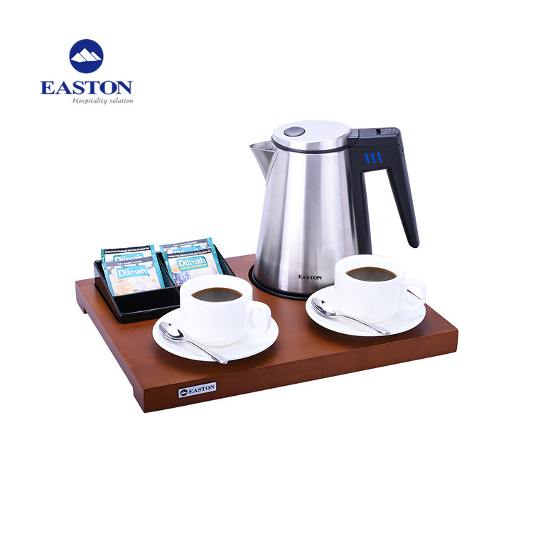 China Hotel supplies luxury mini hot water kettles tea travel parts 304 stainless steel electric kettle with welcome tray set