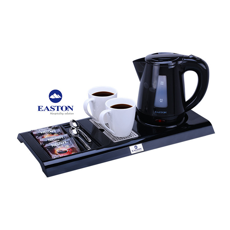 Factory directly supply modern design hotel using water electric kettle with hotel welcome tray set