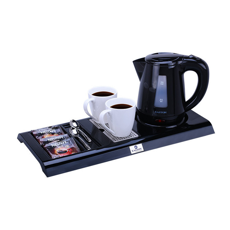 Factory directly supply modern design hotel using water electric kettle with hotel welcome tray set