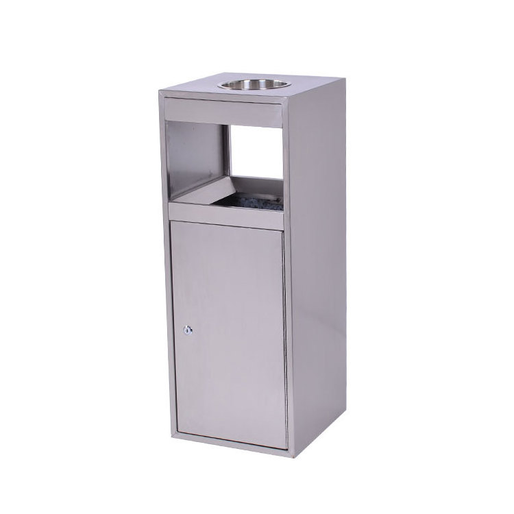 New arrival square metal brushed stainless steel lobby ash waste bins for hotel