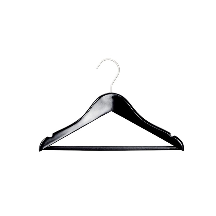 Hot wholesale cheap silver hook all black custom hanger wooden for hotel