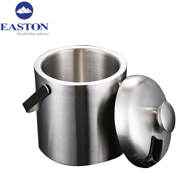 Standard Hotel Leather Single Layer Design Stainless Steel Insert Black/ Ice Bucket with Lid