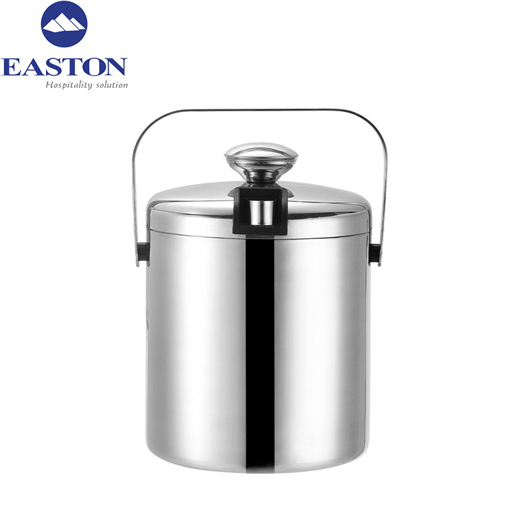 Standard Hotel Leather Single Layer Design Stainless Steel Insert Black/ Ice Bucket with Lid