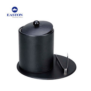 Standard Hotel Leather Single Layer Design Stainless Steel Insert Black/ Ice Bucket with Lid