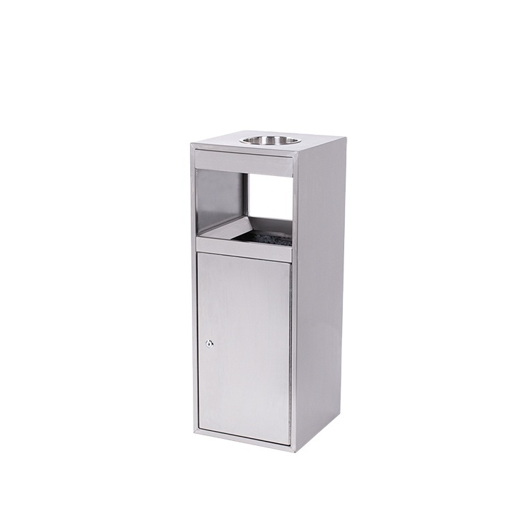 New arrival square metal brushed stainless steel lobby ash waste bins for hotel