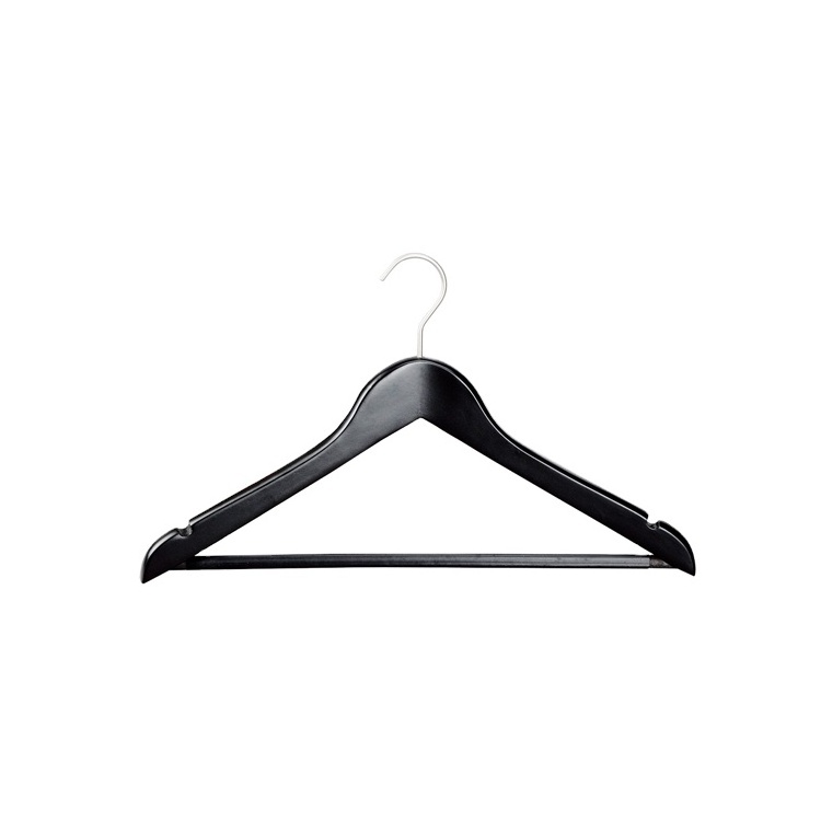 Hot wholesale cheap silver hook all black custom hanger wooden for hotel