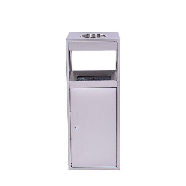 New arrival square metal brushed stainless steel lobby ash waste bins for hotel