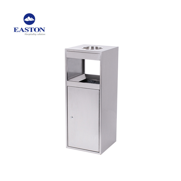 New arrival square metal brushed stainless steel lobby ash waste bins for hotel