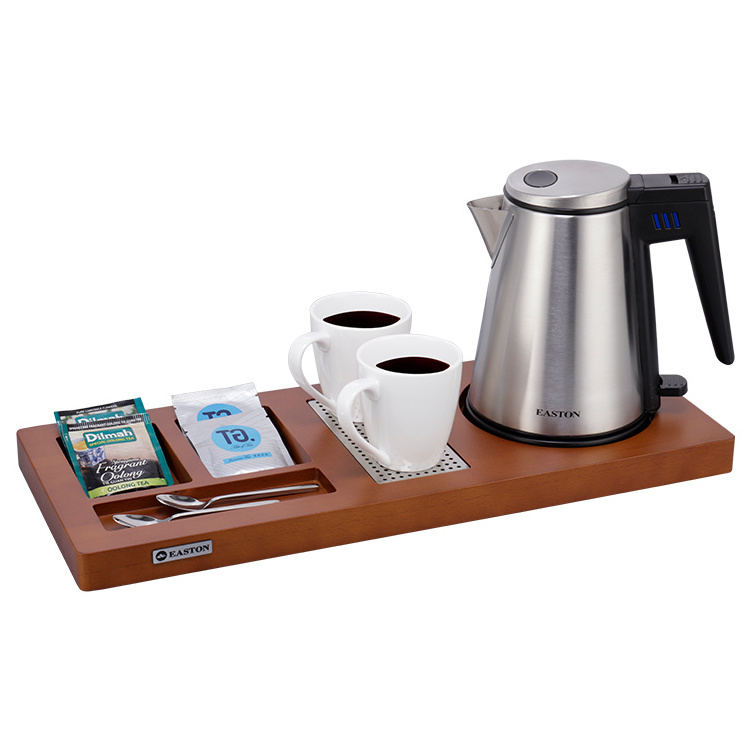 Stainless steel finished 0.8 litres tea electric kettle with tray set for hotel use