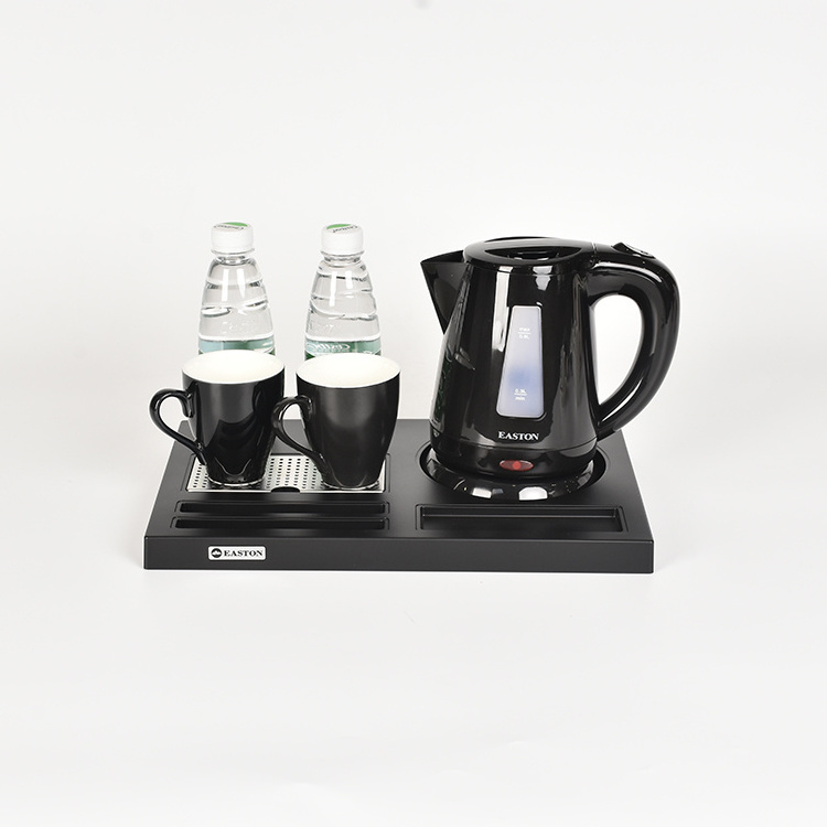 Small Capacity Good Quality Hotel Room 0.8L Kettles Plastic Black Tray Set