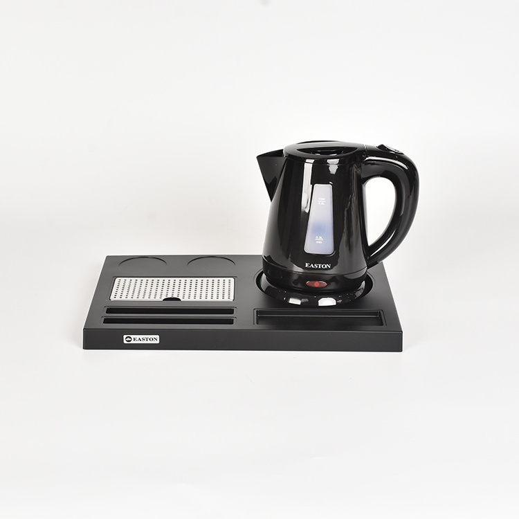 Small Capacity Good Quality Hotel Room 0.8L Kettles Plastic Black Tray Set