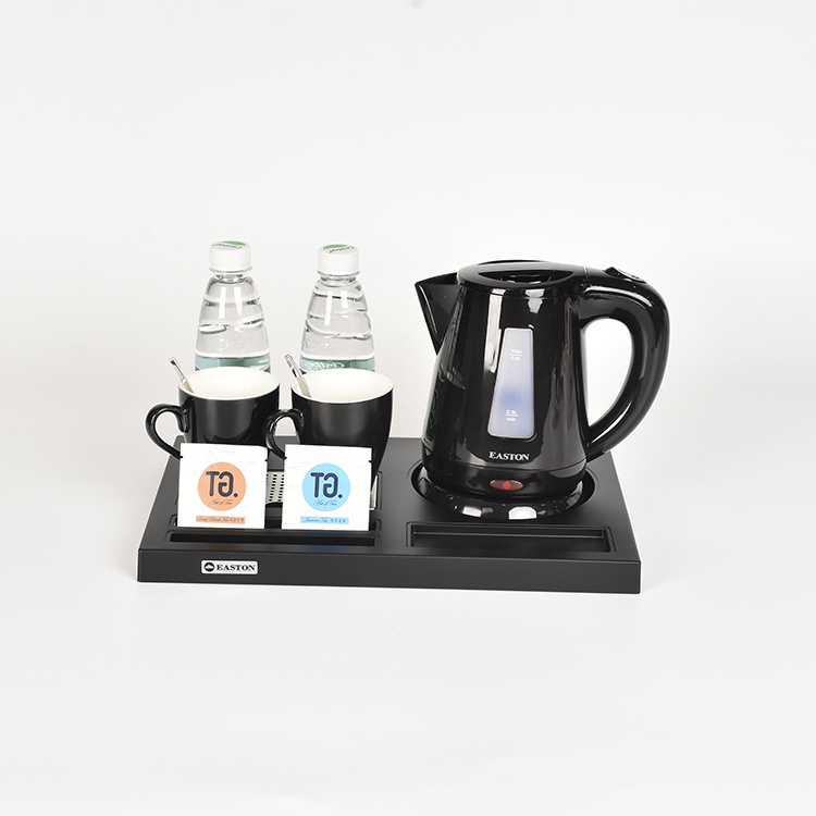 Small Capacity Good Quality Hotel Room 0.8L Kettles Plastic Black Tray Set