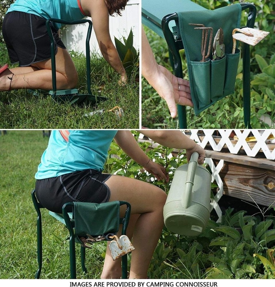 EASTOMMY Garden Kneeler and Seat with 2 Bonus Tool Pouches, Foldable Garden Bench Stools, Portable Kneeler for Gardeners