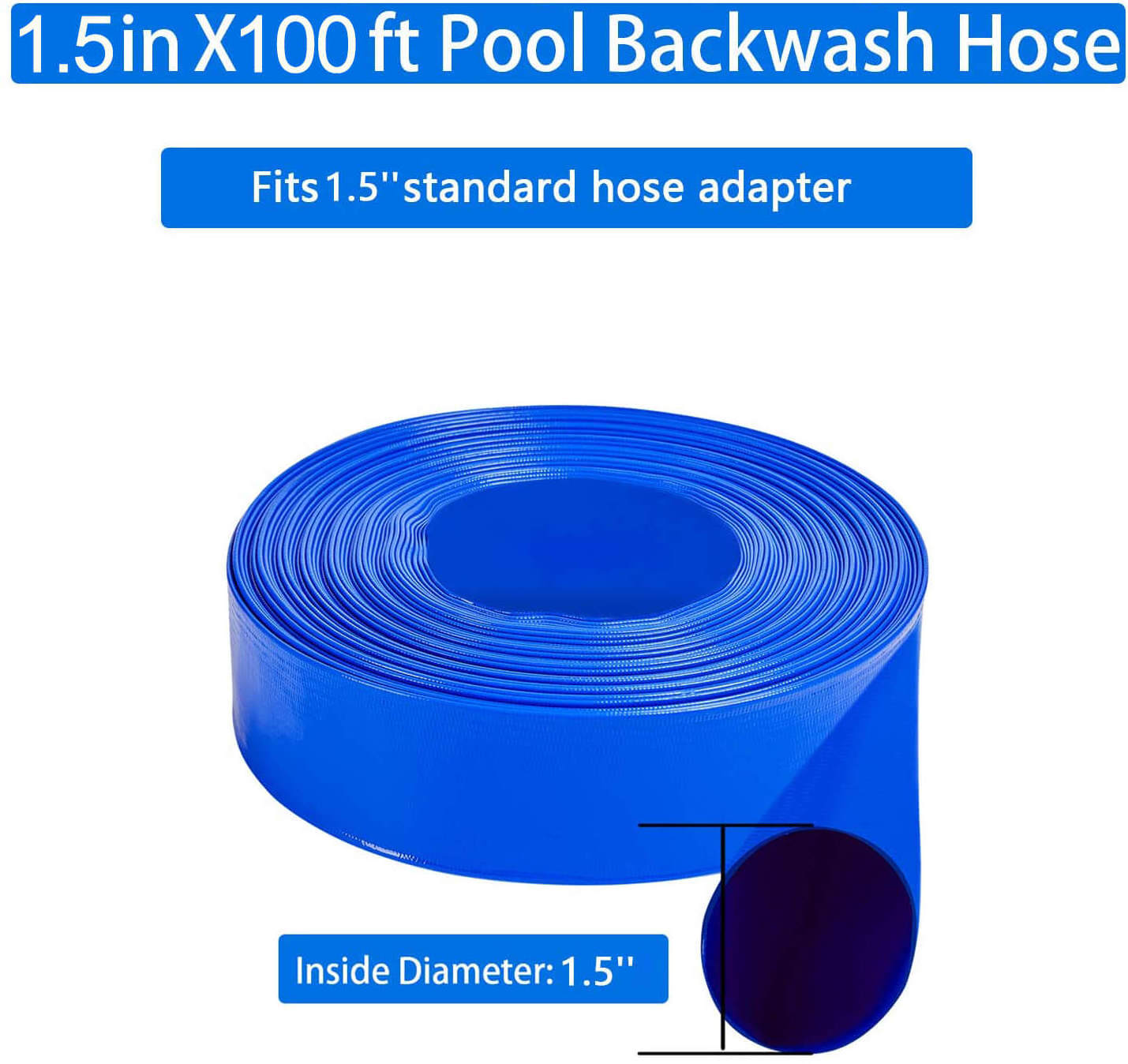 1.5 inch x 100 FT/Roll Best Plastic Standard Duty Pool Water Lay Flat Pump Pipe, Backwash PVC Layflat Hose For Irrigation