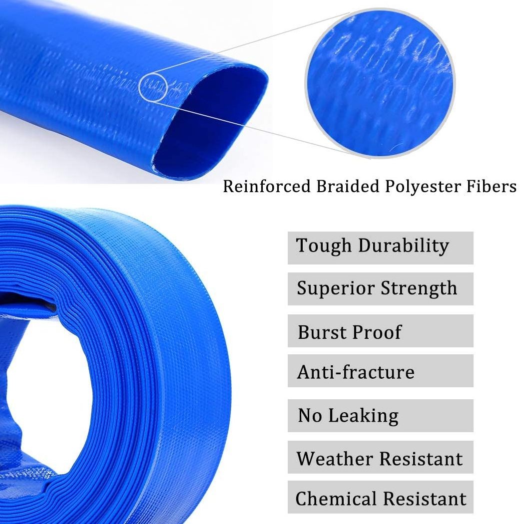 2 Inch 50FT PVC Lay Flat Hose Pipe 6 Bar Flexible Layflat Water Irrigation Discharge Hose For Agriculture Farming