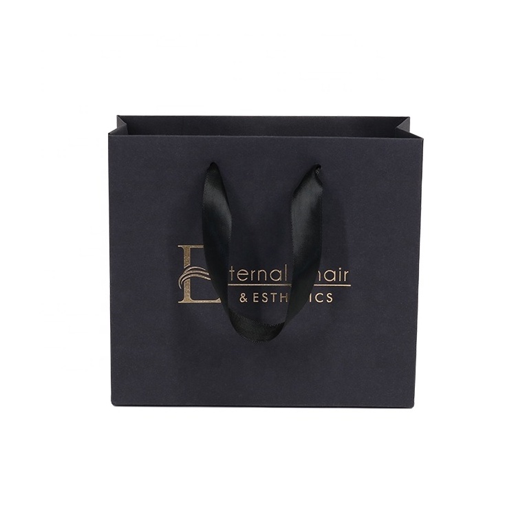 Hot Sale Paper Shopping Bag Custom Logo Bag Black Kraft Paper Bag For Hair Extension Packaging