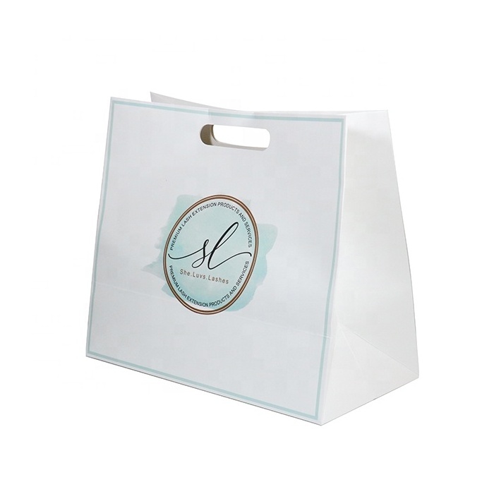 Machine Made Simple Design Custom Hot Foiled Gold Logo Small Candy Fancy Boutique Gift Die Cut Paper Bag