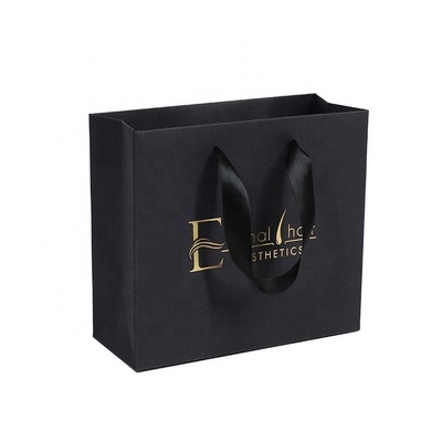 Hot Sale Paper Shopping Bag Custom Logo Bag Black Kraft Paper Bag For Hair Extension Packaging