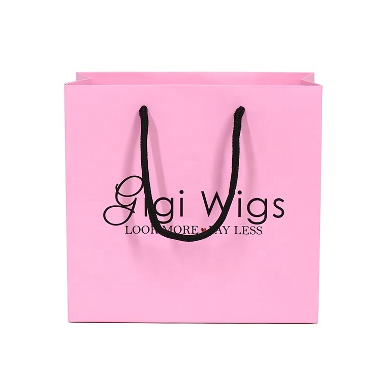 Wholesale Custom Printed Logo Luxury Pink Wigs Paper Bag Retail Boutique Shopping Gift Paper Bags With Your Own Logo