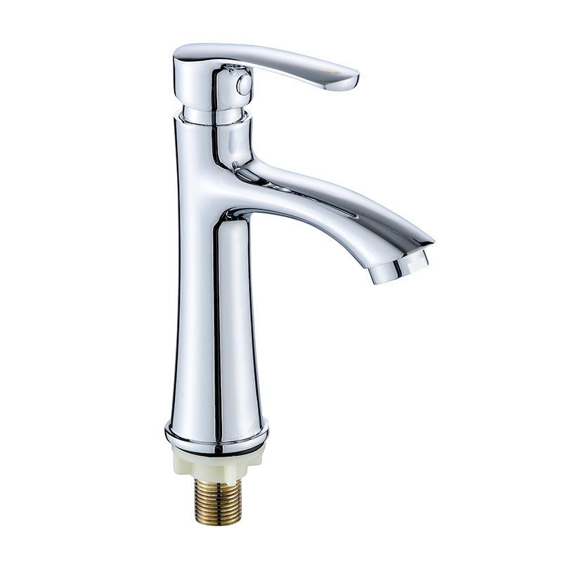 Modern Household Bathroom Chrome-Plated Brass Core Zinc Washbasin Single Hole Cold Water Washbasin Faucet