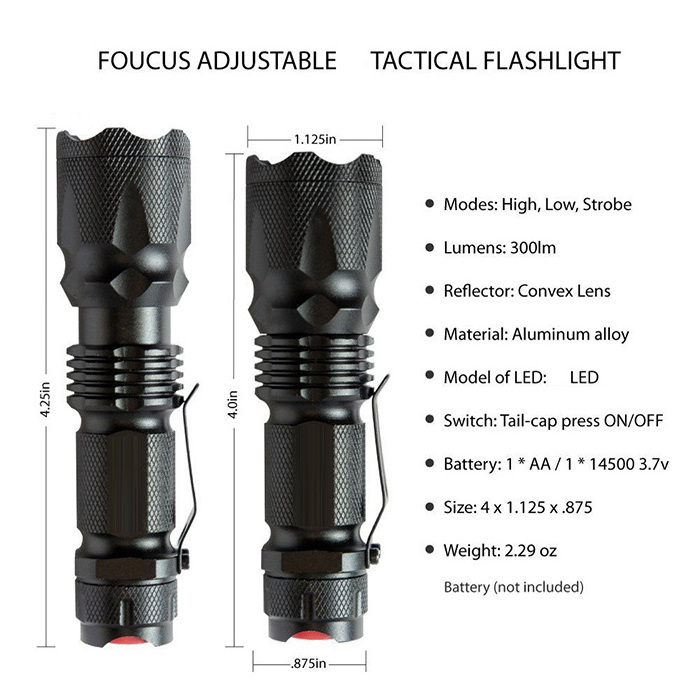 Wholesale Grade Mini LED Tactical Flashlight Zoom Clip Torch Light 3 Modes Compact Design Pocket EDC Flashlight