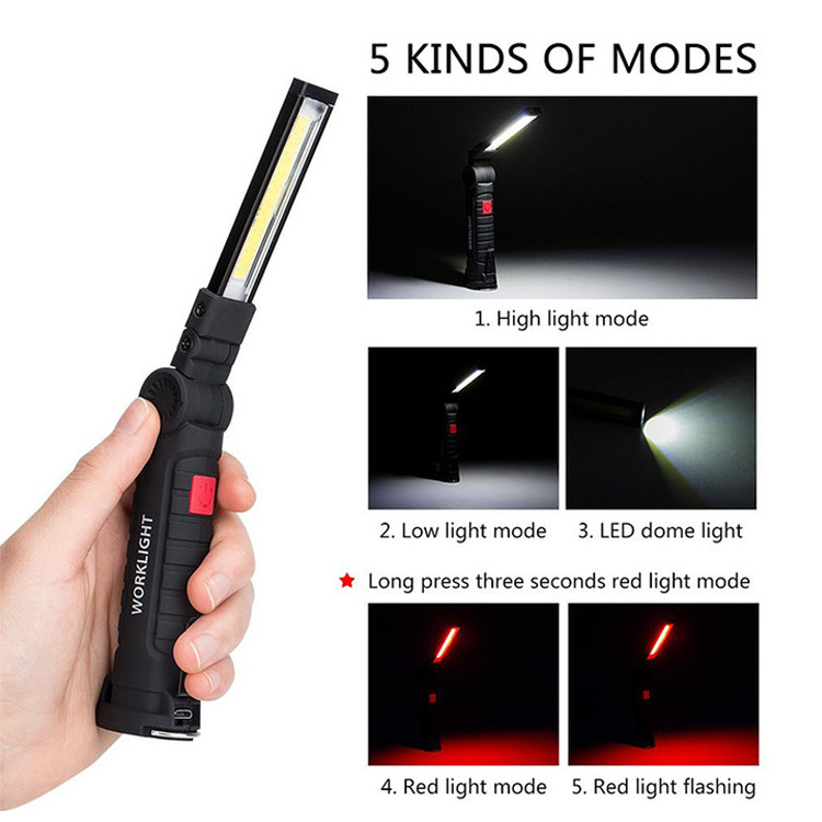 LED COB Work Light 360 Degree Rotate USB Rechargeable Anti-skidding Car Inspection Cordless Working Lamp with Magnet and Hook