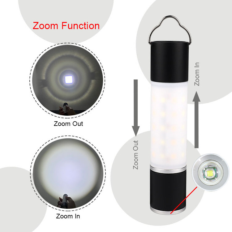 Multi-function Camping  Zoomable Flashlight Waterproof Tent Hanging Lantern Kit Table Lamp LED Rechargeable Camping Light