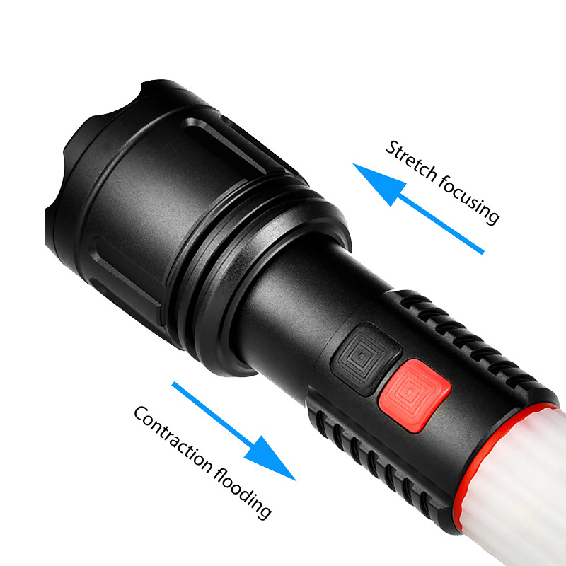 Powerful High Lumen White Laser Zoomable LED Torch Light Red Blue Warning Light Magnetic Outdoor Camping Rechargeable Flashlight