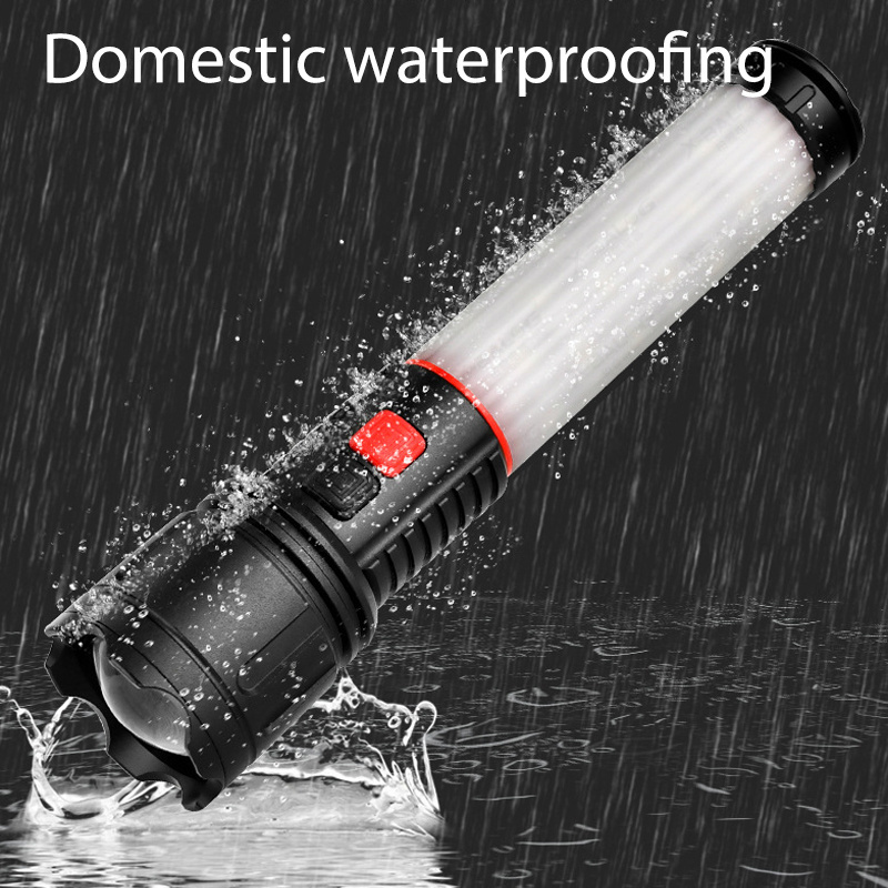 Powerful High Lumen White Laser Zoomable LED Torch Light Red Blue Warning Light Magnetic Outdoor Camping Rechargeable Flashlight