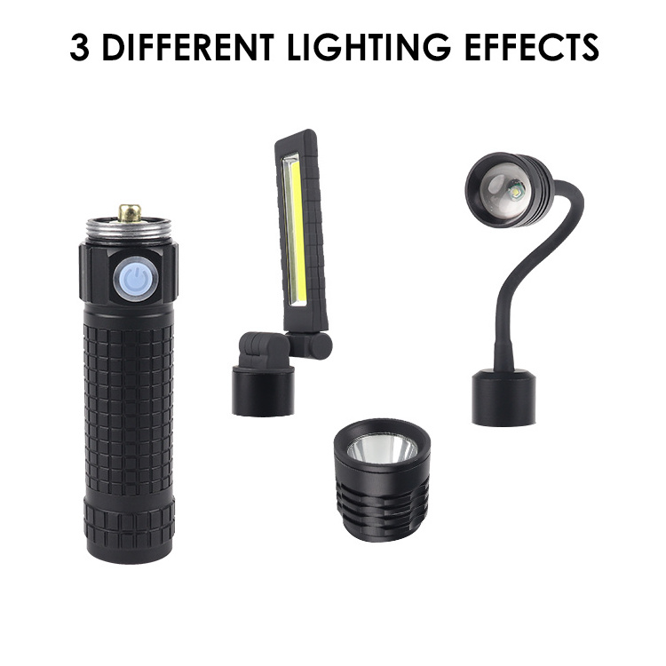 Multi-function Rechargeable 3 IN 1 Work Light Set Waterproof Adjustable Torch Light LED Flashlights With Magnet