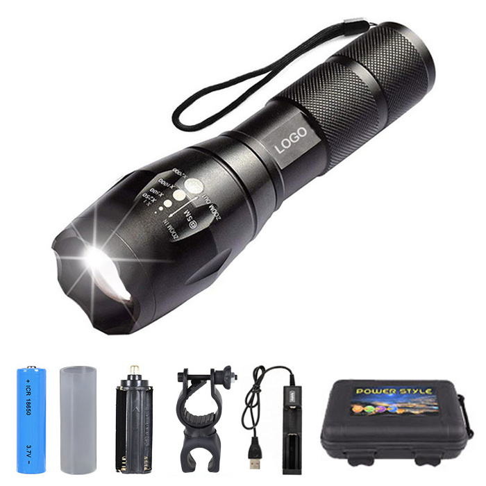 Wholesale High Power T6 Rechargeable Tactical Waterproof Led Flashlight Set With Bicycle light clip, led Torch manufacturers