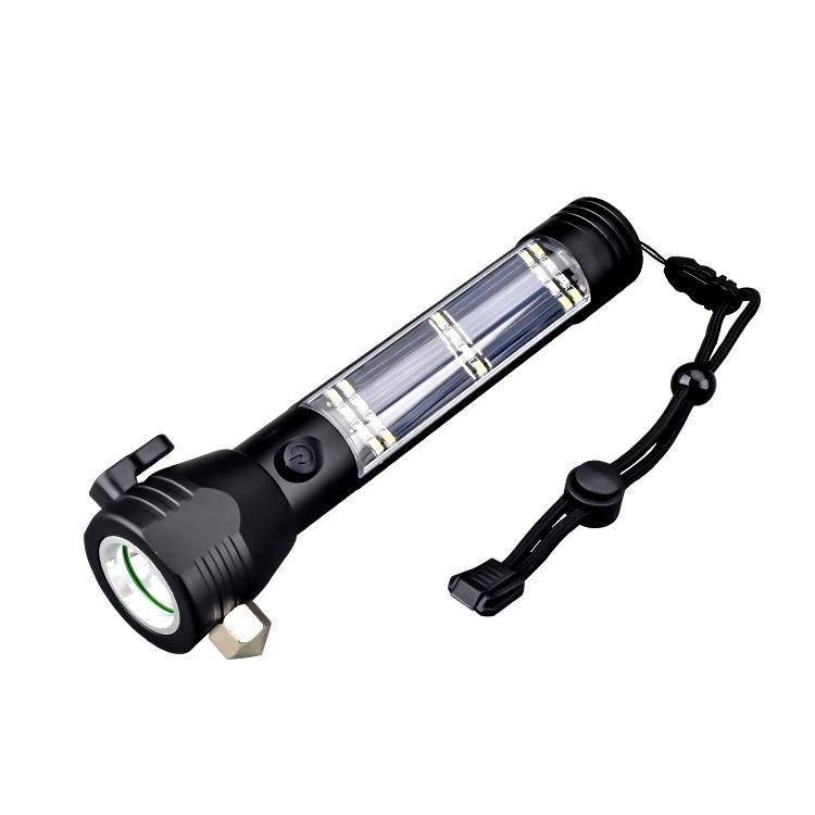 Multifunctional Self-defense Rechargeable Safety Hammer Power Bank Camping Security Solar Powered led flashlights Torches