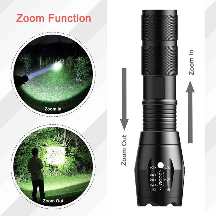 Powerful Zoom Searchlight Flash Light Rechargeable Tactical Waterproof Torch Led Flashlight Set