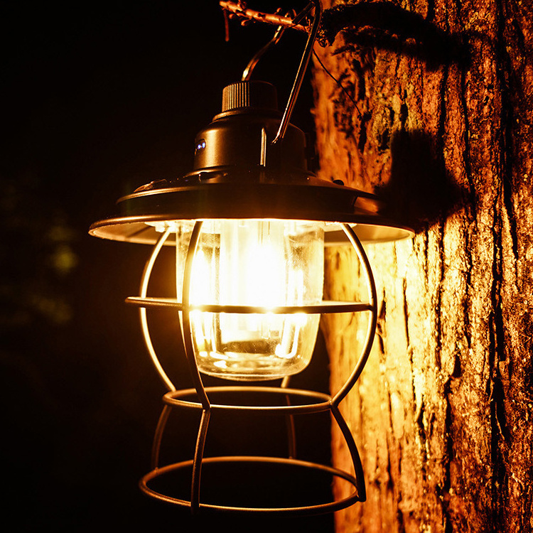 Portable Outdoor Camp Hanging Nightlight Retro Kerosene lamp Flame Light LED Rechargeable Camping Lantern