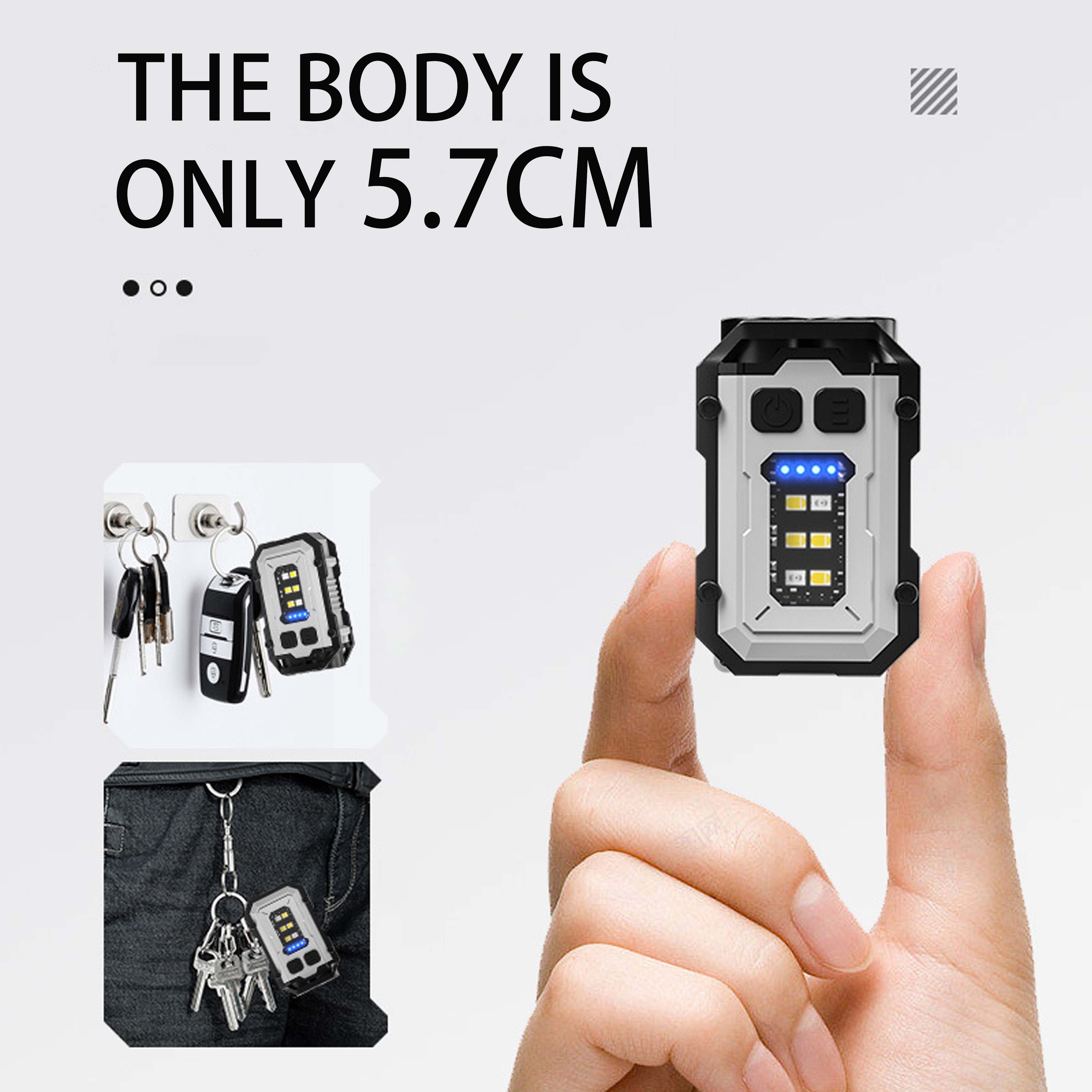 Rechargeable Keychain Magntic Flashlight Side Warning Emergency LED Torch Light EDC Mini Clip Pocket Flashlight