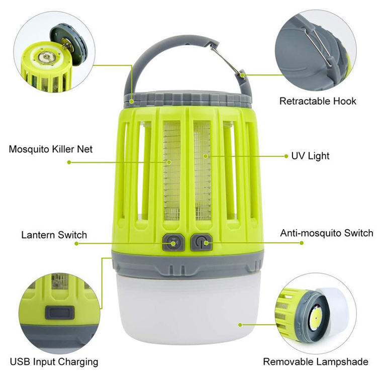 Outdoor Indoor Portable Hang Lighting Camping Lantern 18650 Batter Rechargeable UV Led Light Bug Zapper Mosquito Killer Lamps