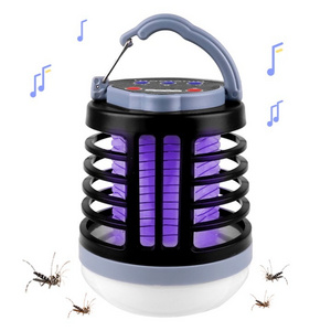 Newest Rechargeable Camping Lantern Mosquito Killer Lamp 2 in 1 Electric Shock UV Led Light Bug Zapper with Music Audio Player