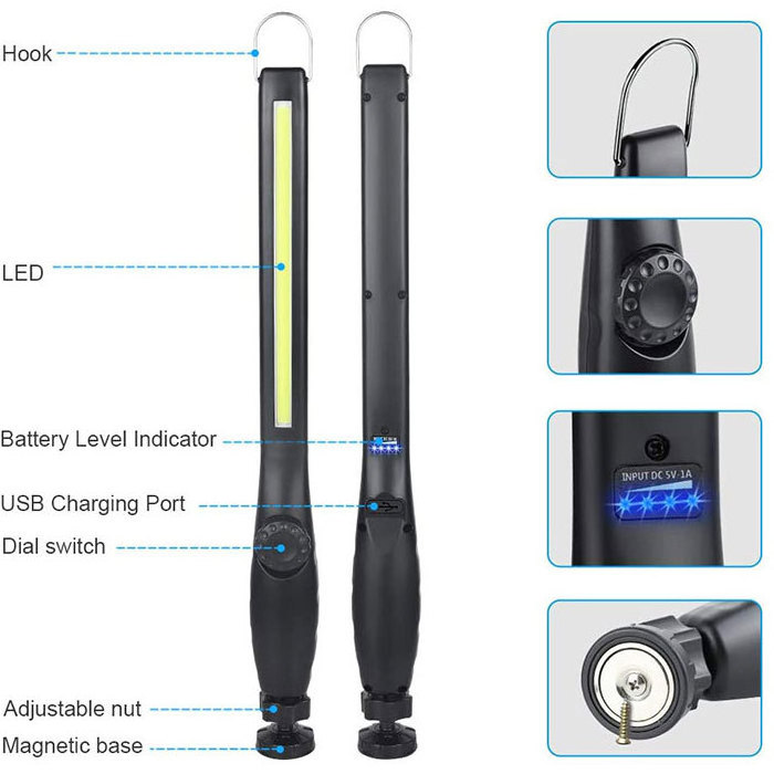 Outdoor Camping Emergency Magnetic Waterproof COB Flood Working Lamp, Portable USB Rechargeable Inspection Led Work Light