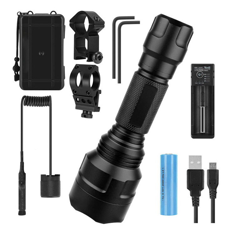 Night Vision Long Range Hunting Torch Light Kit Green Red White Triple Light Source LED Outdoor PIC Rail Tactical Flashlight