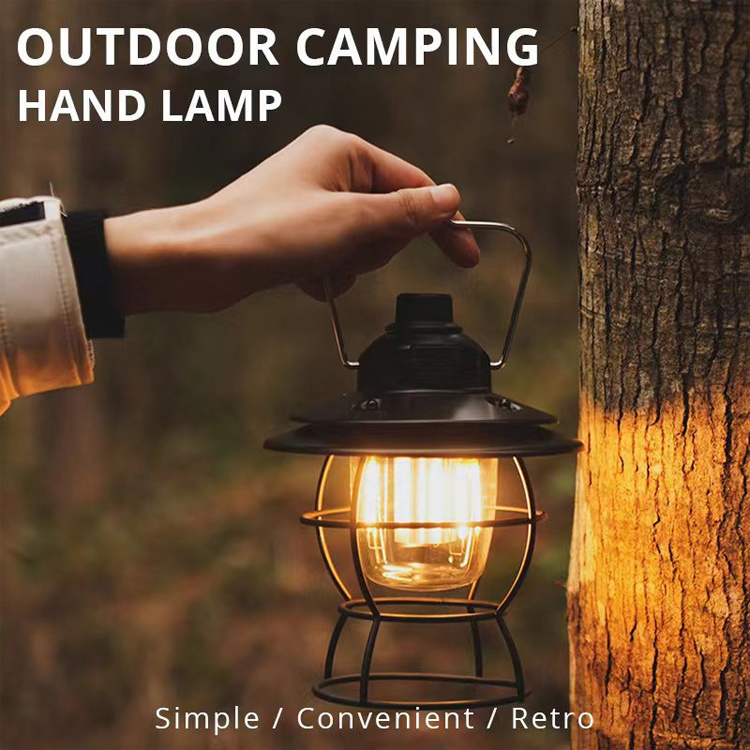 Portable Outdoor Camp Hanging Nightlight Retro Kerosene lamp Flame Light LED Rechargeable Camping Lantern