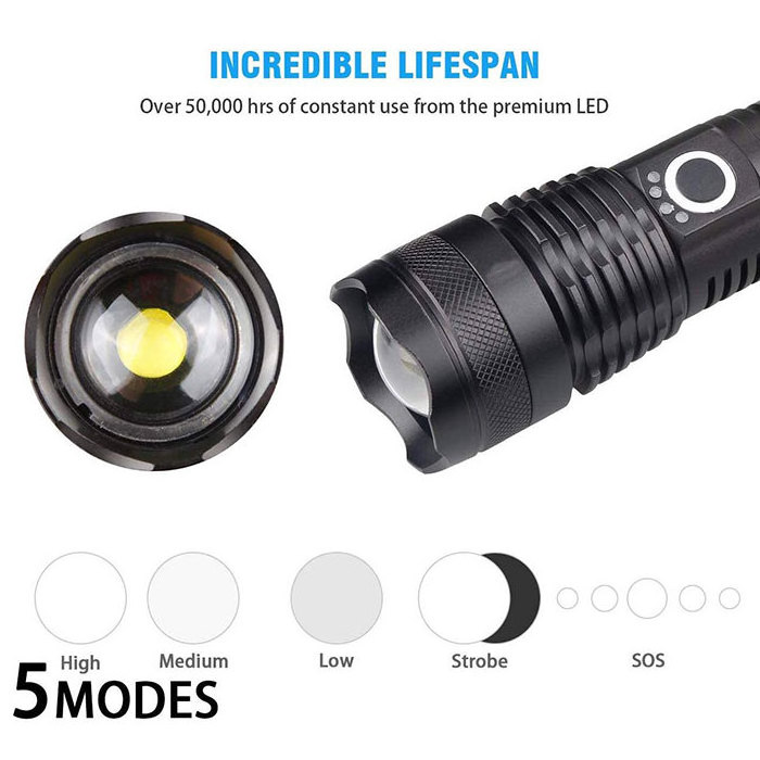 Customized Logo High Power lampe torche Zoomable Tactical Flash Light xhp50 LED Rechargeable Flashlights Torches