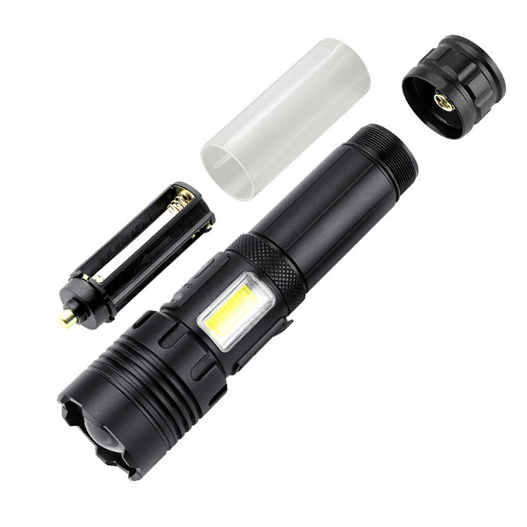 OME ODM High Power Zoom 18650/26650 Battery USB Rechargeable Led Long Range Torch Light XHP70 Flashlights with COB Sidelight